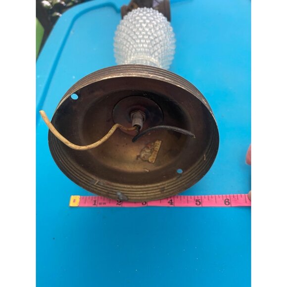 Antique Diamond Point 1920's Glass And Brass Hanging Ceiling Four Bulb Light - Picture 5 of 10